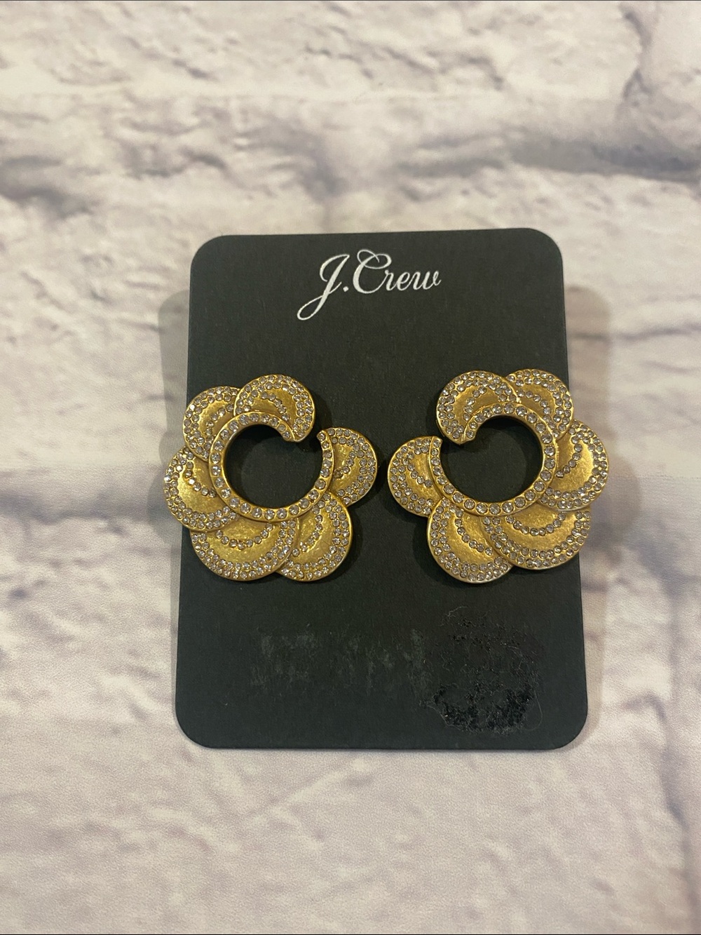 J. Crew Layered Pave Petal Gold-Plated Cubic Zirconia Pierced Earrings #AU149